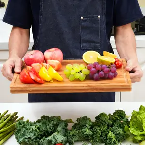 Large Bamboo Cutting Board with Juice Groove and Handles Wood Cutting Board for Kitchen, 16" x 11"