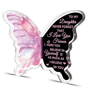 Acrylic Butterfly Decorative Plaque Gift for Daughter, Inspirational Desk Decoration Sign, Graduation Birthday Christmas Present, Office Decor