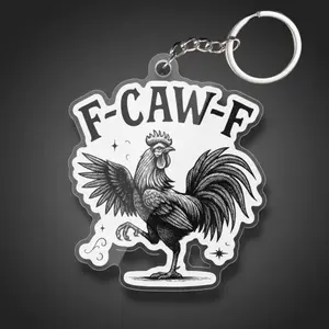 Funny F-CAW-F Chicken Acrylic Keychain 3"x3" Full Color Mirror Print Durable Transparent Acrylic with Stainless Steel Key Ring Made in the US