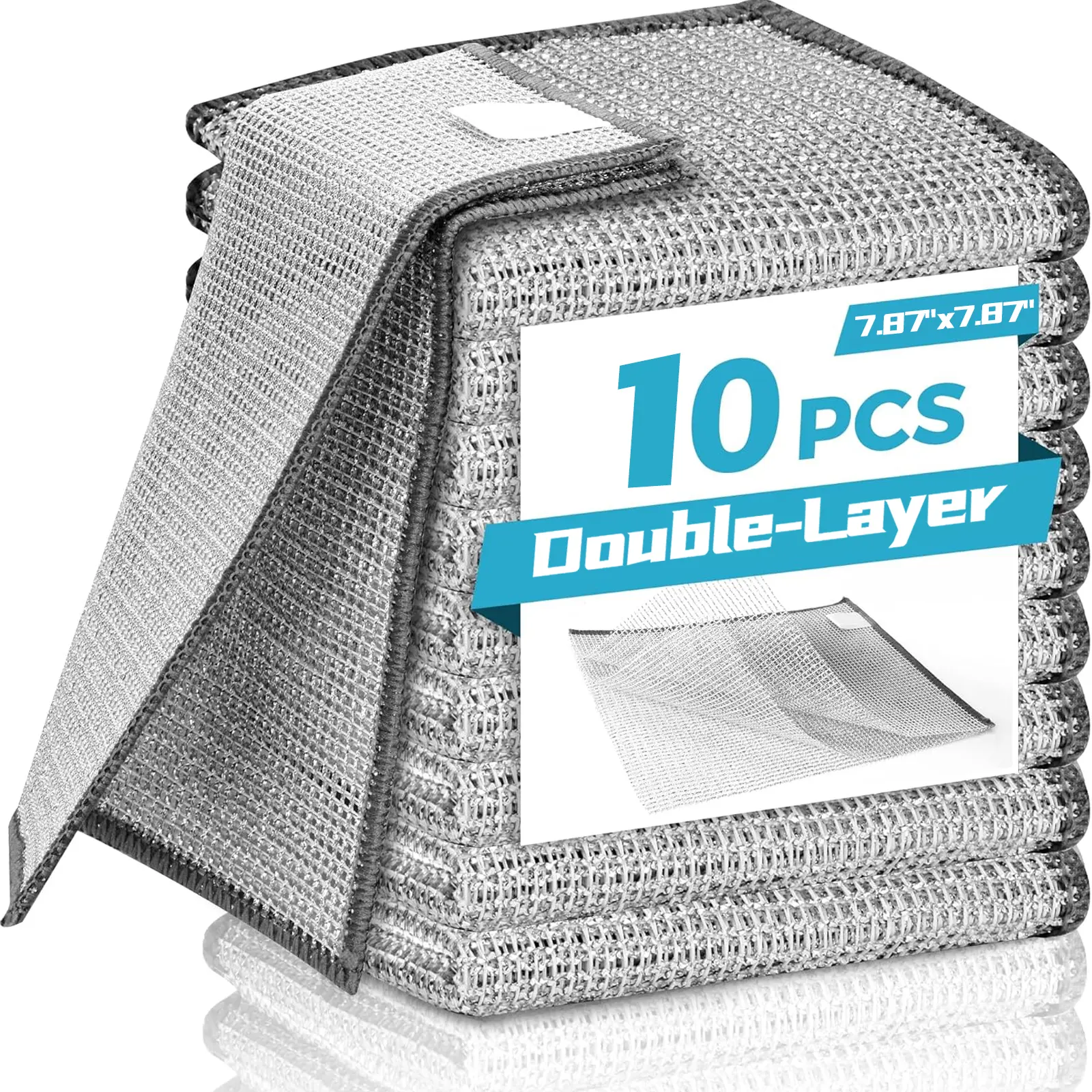 10PCS Dish Rags for Washing Dishes with Double Layer Non Scratch Metal Dish Cloth for Kitchen Towels, Dish Scrubber, Cleaning Cloths & Steel Scrubber for Dishes, 7.87" x 7.87"  ：