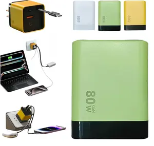 3 in 1 Gan Charger, Scalable 80W Max Fast Charger Module with Type C Cable and 2 USB Ports,Retractable Fast Charging Cable for Phone Laptops and Earphone (Green) DZCKTFYGRT