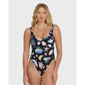 Party Wave Tanker One Piece Swimsuit - Black Pebble