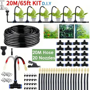 SJPACK 65ft Drip Irrigation Kit with 20 Nozzles and 20M Hose for Garden Irrigation System Plant Watering Drip Adjustable