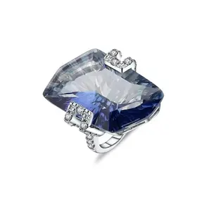 Luxurious And High-End Natural Tea Crystal Ring Fashionable Design Sense 925 Silver Irregular Large Carat Natural Gemstone Ring
