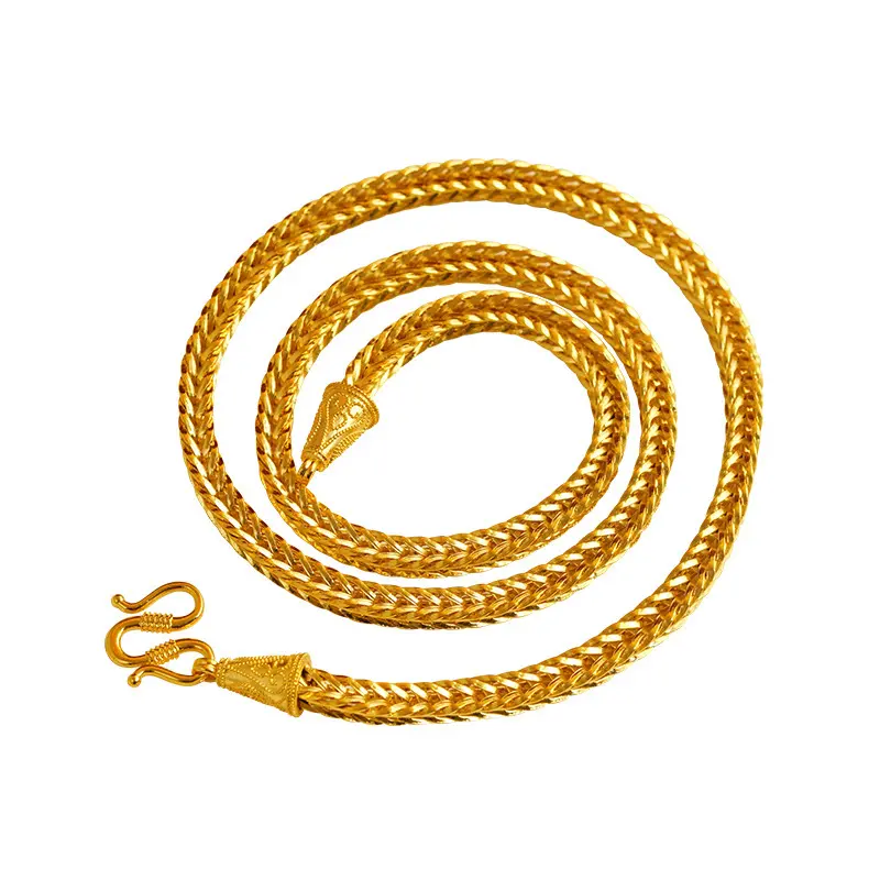 18K Gold Plated Braided Foxtail Chains Boys Necklace Gift, 24" 5MM Thick Copper Core, Anti-Tarnish Heavy Duty Hip Hop Luxury Chain Jewelry For Men
