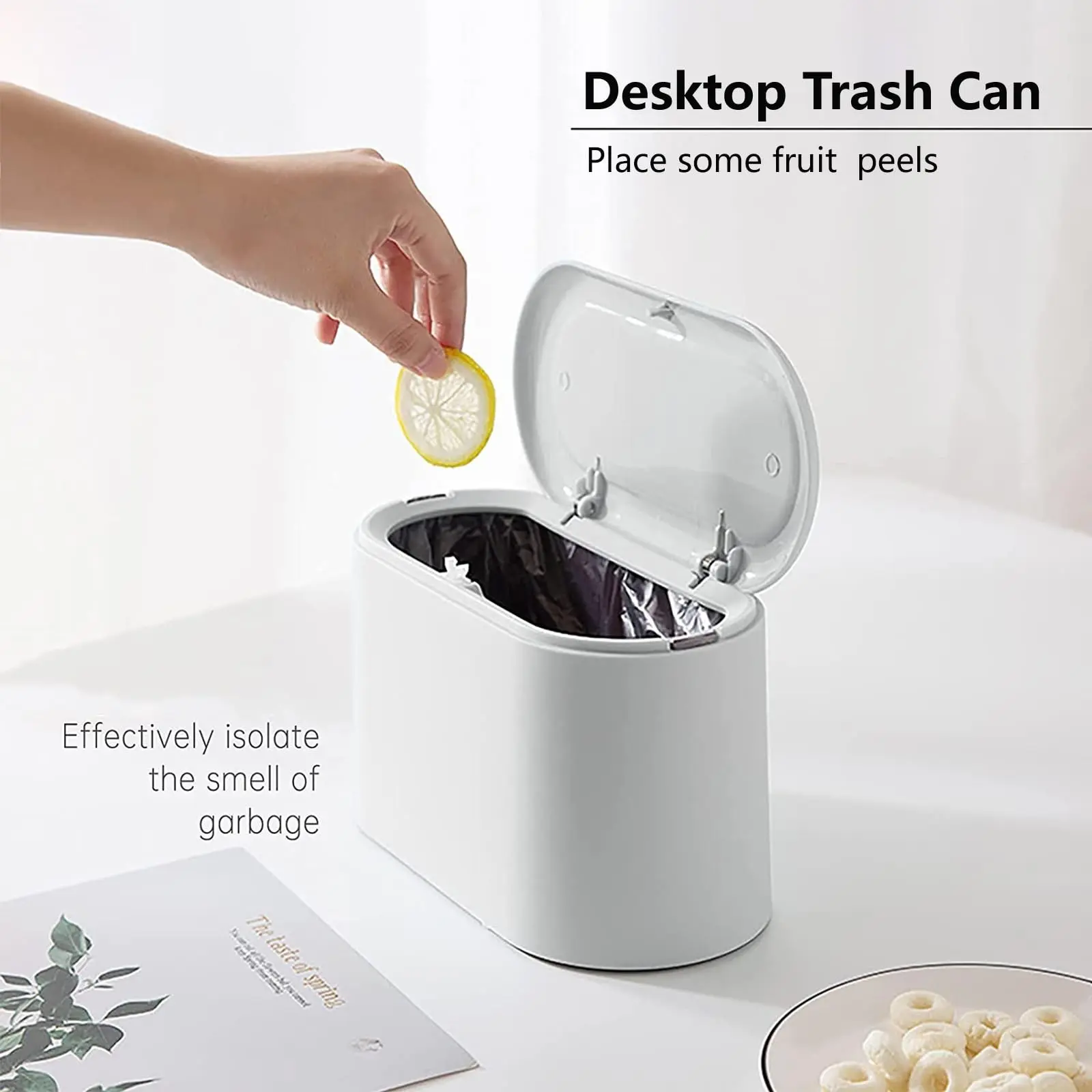 Mini Covered Trash Can, Small Desktop Trash Bin, Mini Trash Basket, Includes 1 Roll of Trash Bags, Compact Waste Container, Garbage Bin