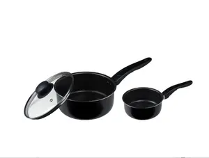 3-Piece Black Nonstick Saucepans, 1Qt & 2Qt with Single Lid