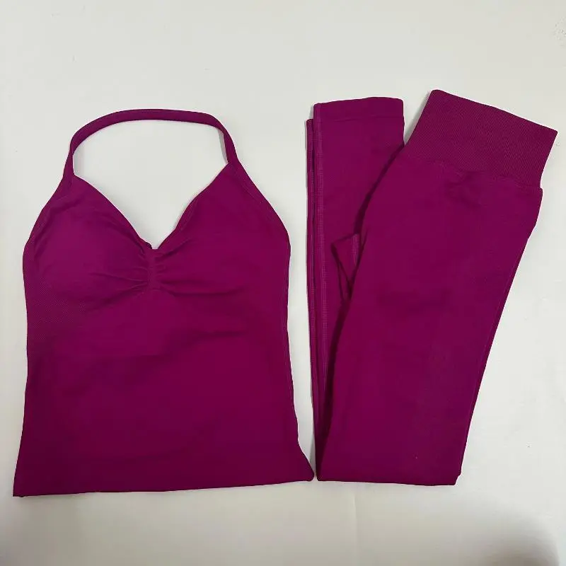 workout sets women 2 Pieces Set Impact Leggings Set Women Backless Tank Tops High Waist Scrunch Gym Suit Fitness Clothes Outfit Workout Yoga Set Athletic Wear Athletic Stretchy Material