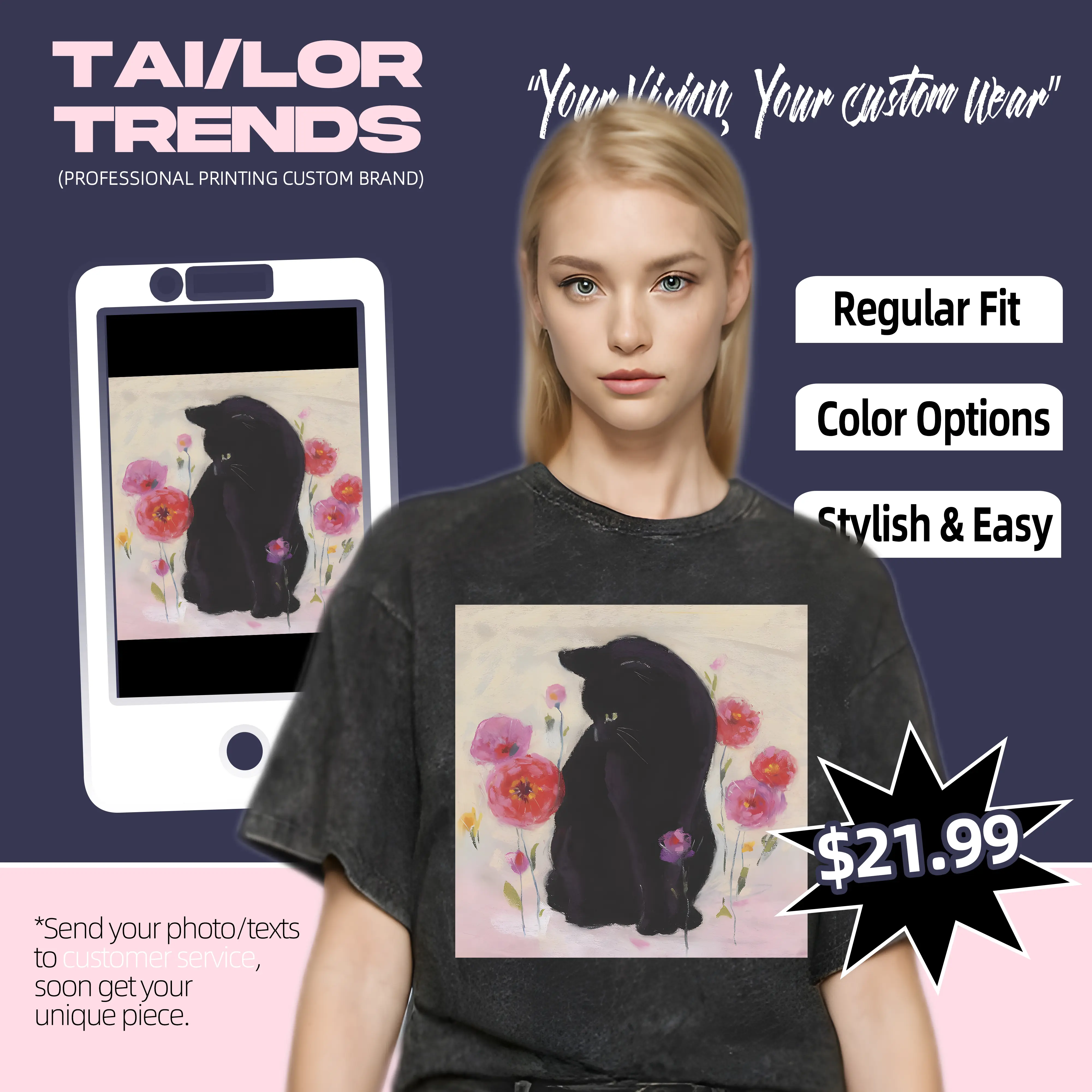 TAILORTRENDS High-fashion Custom Stylish Unisex Front/Back comfy Washed T-shirt Design Your Own Add Your Text Image & Photo for Women