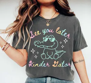 Comfort Colors Last Day of School Kindergarten Teacher Shirt, Last Day of Kindergarten End of Year Teacher TShirt, See You Later Alligator Teacher Tee Top Womenswear Medium Streetwear