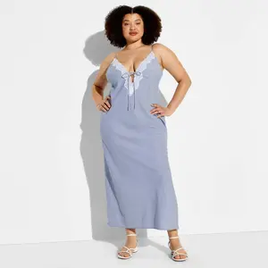 Women's Lace Trim Maxi Empire Waist Dress - Wild Fable Blue Striped 2X