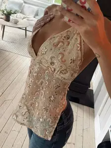 Halter Neck Shear Sequin Top
