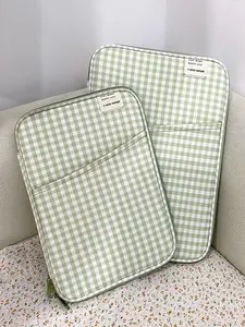 Pastel Gingham Laptop Tablet Bag Set, Quote Label with Padded Shock Absorbing Sleeve for 10-12.9 Inch iPad and 13 Inch Laptop