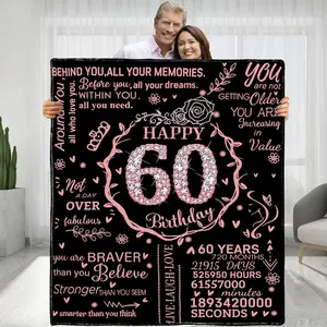 60th Birthday Gifts for Women - Happy 60th Birthday Gift Ideas - 60 Year Old Gifts for Wife Mom Girlfriend Sister Bestie - Flannel Fleece Soft Throw Blanket for Bed Sofa (60th, 80" x 60")