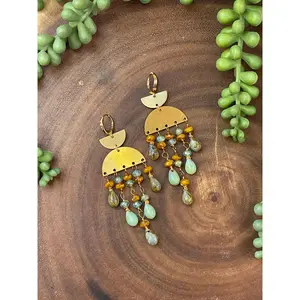 Orange/Green Czech Beaded Earrings
