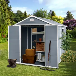 [SOIYELIFE] 6 ft x 8 ft Resin Outdoor Storage, Plastic Garden Sheds with Floor and Lockable Door for Backyard, Lawn, Grey Unique furniture