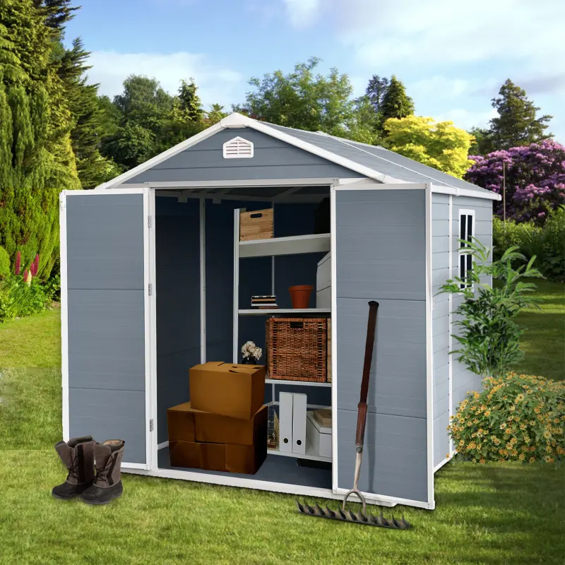 [SOIYELIFE] 6 ft x 8 ft Resin Outdoor Storage, Plastic Garden Sheds with Floor and Lockable Door for Backyard, Lawn, Grey Unique furniture