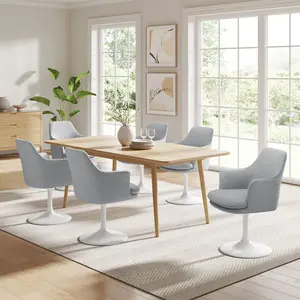 Lippa Upholstered Swivel Dining Armchair in White Light Gray
