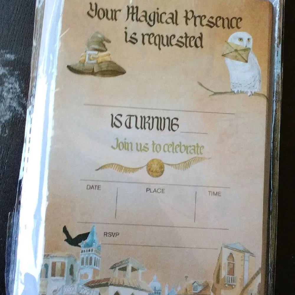 Your Magical Presence is Requested Invitation - Personalized Birthday Celebration Card with Owl and Golden Snitch Design