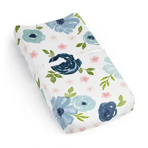 Sweet Jojo Designs Baby Changing Pad Cover Sheet (Navy Blue Boho Floral) for Girls, Infant/Newborn Diaper Change Table Mat Covers (Bohemian, Shabby Chic, Watercolor, Flower, Farmhouse, Sage Green)
