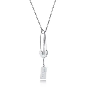 OIDEA Women's Love Tag Paperclip Chain Necklace, Stainless Steel Long Layered Metal Charm Jewelry, Trendy Minimalist Polished Silver-Tone Metal Charm Necklaces, Polished Metal Necklaces
