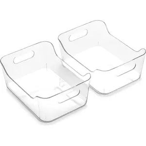 Plastic storage box, extra small size - 2-pack, transparent| Food storage and refrigerator organizing containers, kitchen cabinet and medicine cabinet storage boxes
