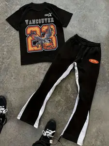 Vancouver 23 Eagle Flame Graphic T-Shirt & Flare Pants Set - Retro Streetwear