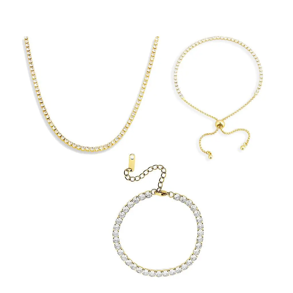 EVRY JEWELS Gold or Silver Plated Women's Icy Tennis Necklace & Bracelet 3 Piece Bundle