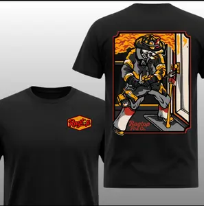 100% Cotton - Ragtop Firefighter T-Shirt, Skeleton Firefighter Forcible Entry Double Sided Graphic T-Shirt Fire Rescue Streetwear Tee for Men ,t shirt for men graphic tee