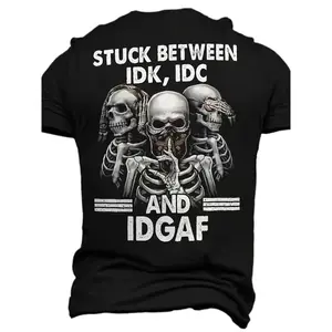 [3D Digital Skeleton Pattern T-shirt] Stylish Design Men's 3D Digital Skeleton Pattern And Letter Print Crew Neck And Short Sleeve T-shirt, Stylish And Casual Tops For Summer Outdoors Wear