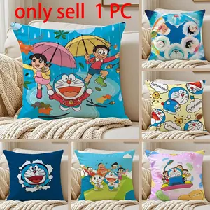 Japan Anime D-Doraemon Pillow Case Anti-dustmite Pillowcase Sofa Cushion Cover with Invisible Zipper Silky Short Plush Polyester Microfiber Fabric White Available in Standard Sizes for Home Bed Use