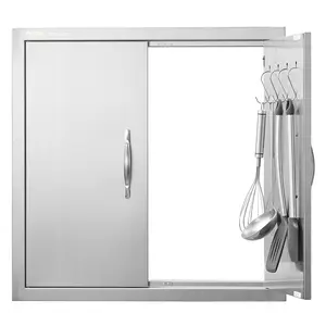 VEVOR BBQ Access Door, 24W x 24H Inch Double Outdoor Kitchen Door, Stainless Steel Flush Mount Door, Double Wall Vertical Door with Handles and Hooks, for BBQ Island, Grilling Station, Outside Cabinet