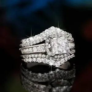 Elegant Square Five-In-One Ring with Cubic Zirconia Unisex Jewelry Gift for Girlfriend Wife Halloween Christmas Present Perfect Gift for Adults Trendy Jewellery Accessories