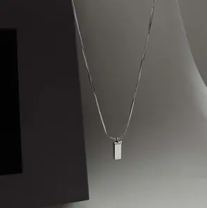 Titanium Steel Rectangle Necklace for Men Women Couples Daily Wear