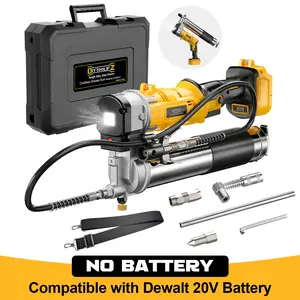 Cordless Grease Gun Compatible with DeWalt 20V Battery(NO BATTERY!!), 12000PSI, Dual Pistol & in-Line Grip, Works with Bulk & Cartridge Grease, with 39" Hose & 4 Couplers