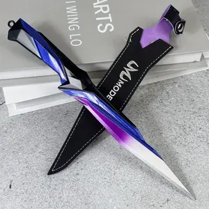 11inch 28cm Metal Fake Katana Figure Model Purple Small Sword Handheld Anime Cosplay Prop Accessories Ninja Knife Blade Real Size Japanese Katana Original Samurai Sabre Figurine Model Halloween Party Photograph Prop Gift