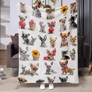 1pc Cute Chihuahua Themed Flannel Blanket, All-Over Print Design with Soft Cozy Feel, Multi-Purpose Throw for Sofa Bed and Camping