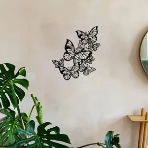 Elegant Butterfly and Floral Iron Sculpture, Floral Butterfly Design, Beautiful Leaf and Wing Pattern, Indoor Outdoor Vertical Hanging Decor, Home Garden Office Decoration, Wall Ornaments
