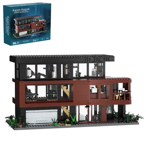 HEGOAI Mini Street View Brick House Building Block Set - Interlocking DIY Building Model with Garage, Movie-Fan Detail, Hands-On Learning Toy, Valentine's Day Gift for 10-12 Years Olds