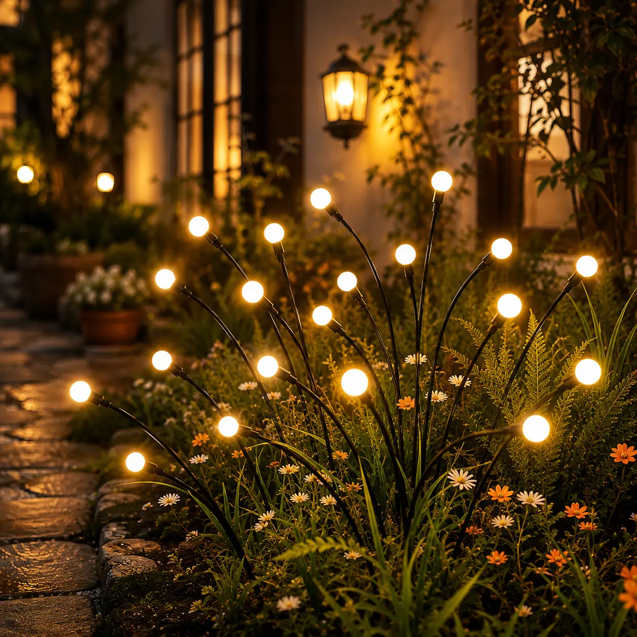 Solar Firefly Lights Outdoor, Waterproof Solar Garden Lights, Swaying Firefly Stake Lights for Yard Patio Walkway Pathway Landscape Decor, Auto On/Off Warm White Outdoor Lights, 2/4/8 Pack