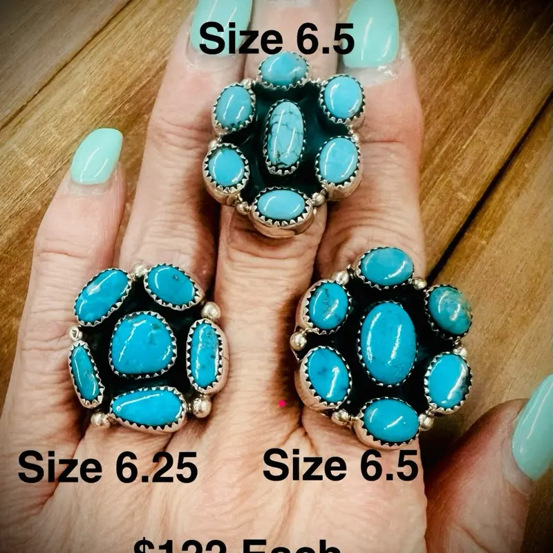 Turquoise Cluster Rings Pointer Finger Size 6.5