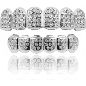 Diamond Grills for Your Teeth, Grillz Teeth Men Hip Hop Gold Tooth Cap Fake Grillz Mouth Teeth 90s Accessories for Women (Silver)