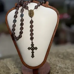 Brown Beaded Rosary for Daily Devotions and Prayer with Elegant Cross and Smooth Beads