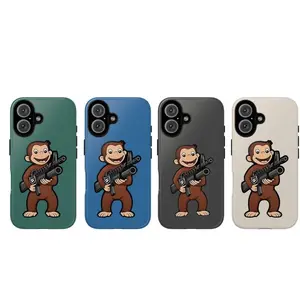 Machine Gun Curious George Monkey Phone Case – Military-Grade Shockproof Straight Edge over for iPhone 17 16 15 14 13 12 11 SE Max Pro