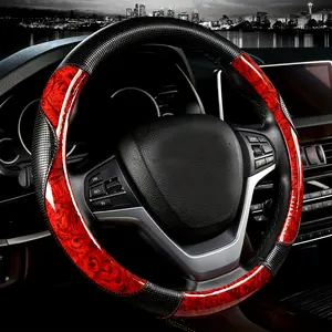 [Universal Fit PU Leather Protecr] Universal Fit PU Leather Steering Wheel Cover with Inner Circle - Non-Slip, Odorless, Wood Grain Design, 15 Inch Au Wheel Protecr, Seasonal Use