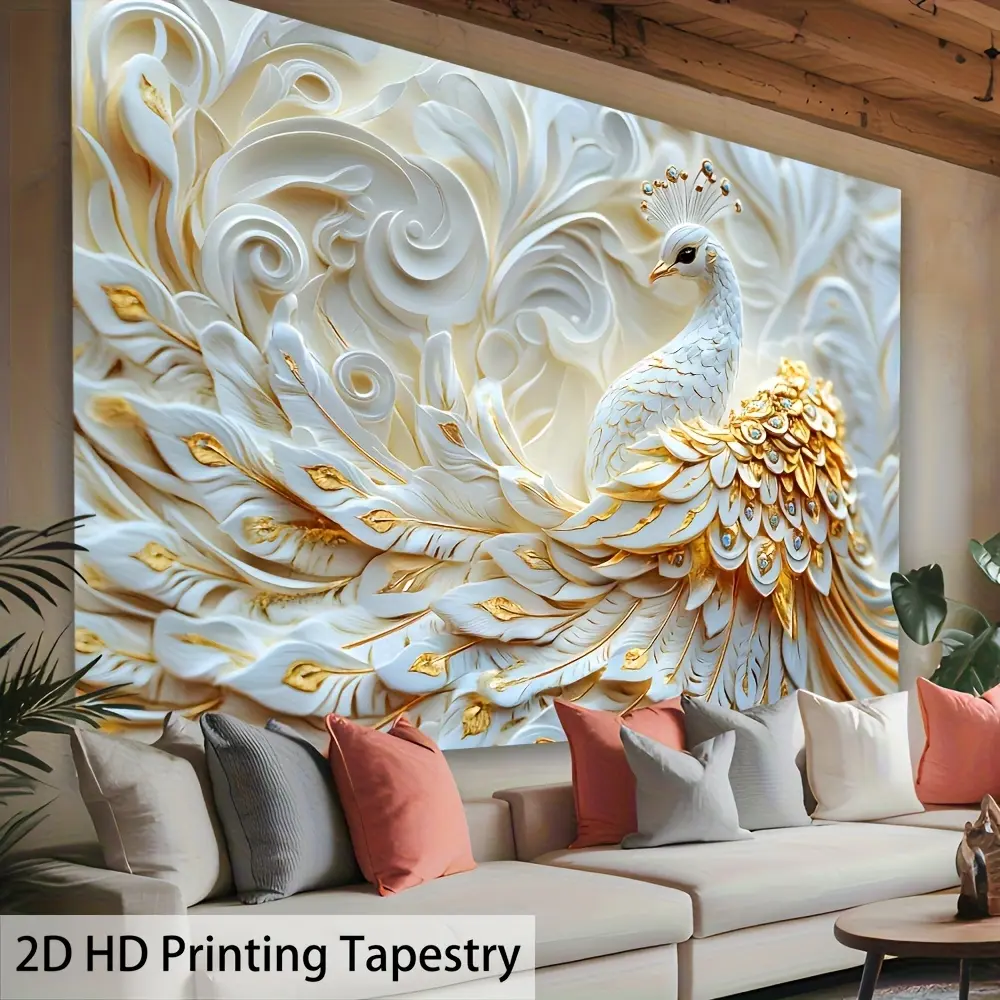 Elegant Peacock Tapestry Wall Hanging - Luxurious Polyester Embossed Animal Print with Vibrant Colors, Horizontal Indoor Decor for Living Room, Bedroom, Office, Party - No Power Needed, Creative Gift Idea by Peacock Decor, Peacock Outdoor Decor, Office Ar