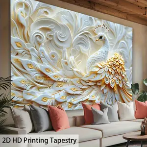 Elegant Peacock Tapestry Wall Hanging - Luxurious Polyester Embossed Animal Print with Vibrant Colors, Horizontal Indoor Decor for Living Room, Bedroom, Office, Party - No Power Needed, Creative Gift Idea by Peacock Decor, Peacock Outdoor Decor, Office Ar