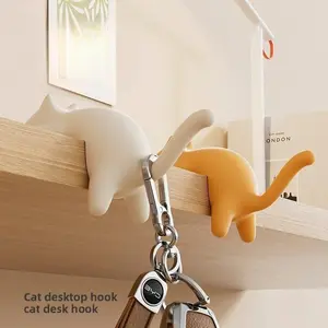 Set of 4 Cute Cat Bag Hooks Purse Hanger for Desk Portable Backpack Hook for School Office & Dorm Cat Desktop Hook