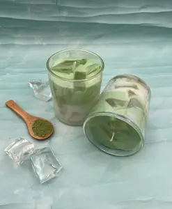 Iced Matcha Latte Scented Mini Coconut Soy Wax Candle with Realistic Gel Wax Ice Cubes for Cozy Ambiance and Eco-Friendly Burn Aroma Decor