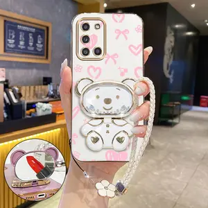 Lucky Clover Strap Lanyard A31 Impact Resistant Plating Phone Holder Case Compatible With for Samsung Galaxy A31 Pink Fun Cherry Bear Case Cover for Popular
